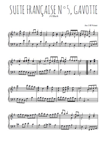 Téléchargez l'arrangement pour piano de la partition de Suite française N°5, Gavotte en PDF
